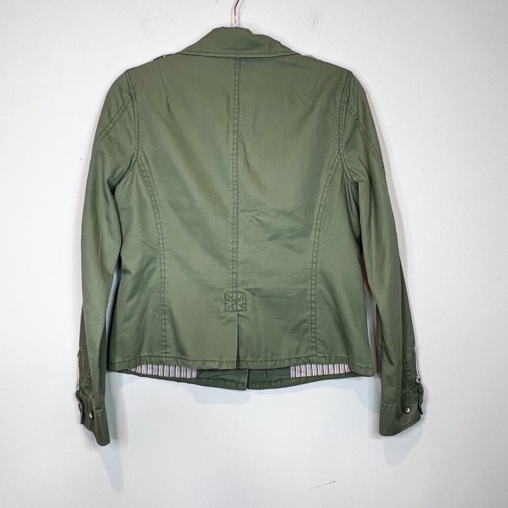 American Eagle Womens Jacket Green Collared Tan Button Down Size Medium - Picture 10 of 12